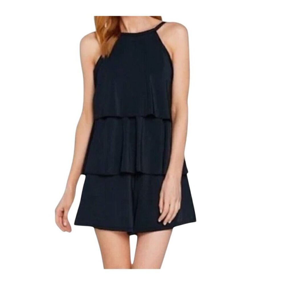 Fit 4 U Swim Women 10 Black 1 Piece Tiered Neutral Beach Travel Minimalist Retro